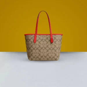 signature city tote bag with og box & dust bag (mustard-red)