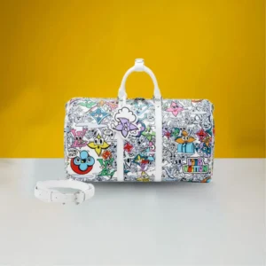 M21863 Keepall Bandoulire Character Premium Unisex Duffle Bag With Dust Bag & Accessories (White - 678)